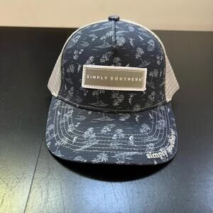Simply Southern Trucker Hat Navy Blue Tropical Palm Tree Mesh OSFM‎